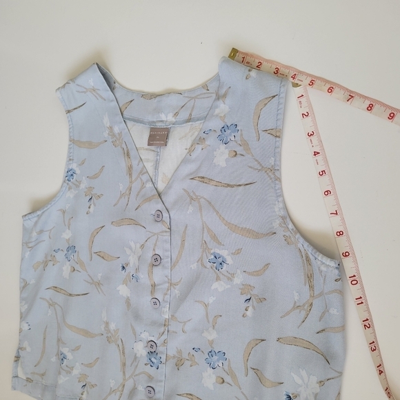Vintage Partners 90s Y2K Blue Floral Spring Cottagecore Button Vest Tencel XL - Picture 13 of 13